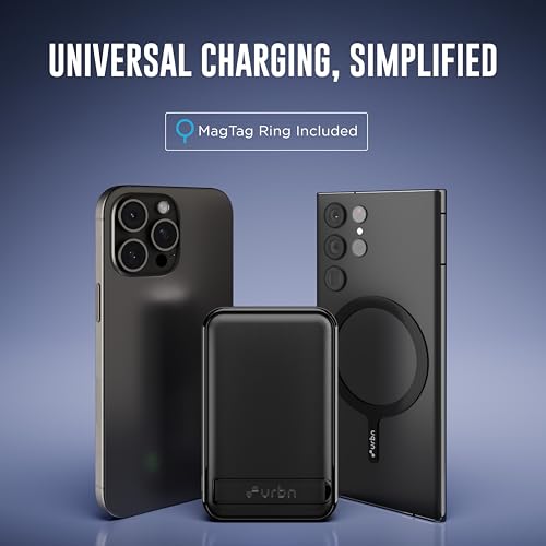 URBN Wireless Power Bank for iPhone, 10000mAh MagSafe Charging with Stand, 22.5W QC+PD Output, Strong Magnetic, for iPhone 12 &amp; Above, Android &amp; Other Qi Enabled Devices (Black)