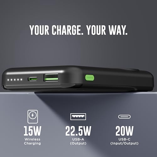 URBN Wireless Power Bank for iPhone, 10000mAh MagSafe Charging with Stand, 22.5W QC+PD Output, Strong Magnetic, for iPhone 12 &amp; Above, Android &amp; Other Qi Enabled Devices (Black)