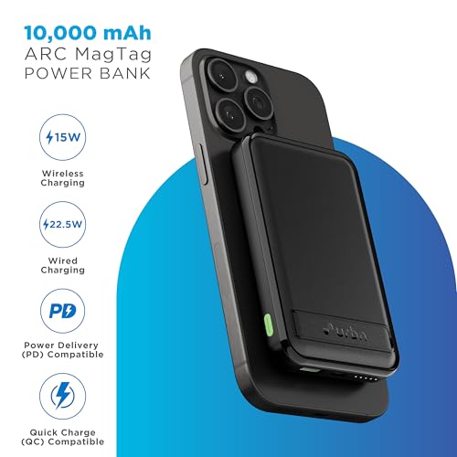 URBN Wireless Power Bank for iPhone, 10000mAh MagSafe Charging with Stand, 22.5W QC+PD Output, Strong Magnetic, for iPhone 12 &amp; Above, Android &amp; Other Qi Enabled Devices (Black)