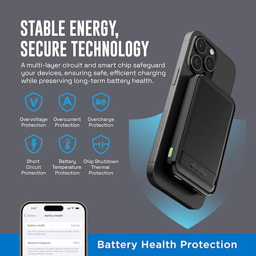 URBN Wireless Power Bank for iPhone, 10000mAh MagSafe Charging with Stand, 22.5W QC+PD Output, Strong Magnetic, for iPhone 12 &amp; Above, Android &amp; Other Qi Enabled Devices (Black)