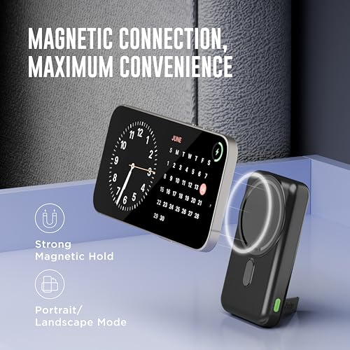 URBN Wireless Power Bank for iPhone, 10000mAh MagSafe Charging with Stand, 22.5W QC+PD Output, Strong Magnetic, for iPhone 12 &amp; Above, Android &amp; Other Qi Enabled Devices (Black)