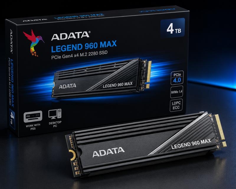 ADATA LEGEND 960 MAX 4TB PCIe Gen4 NVMe M.2 Internal SSD with Heatsink for PS5 & PC