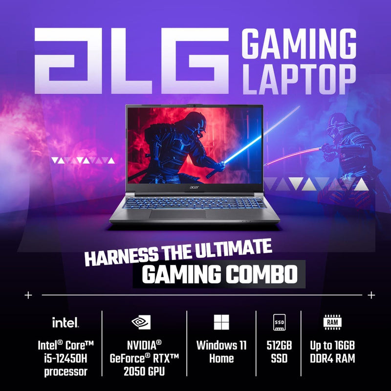 ACER ALG GAMING LAPTOP, INTEL CORE I5 12TH GEN - 12450H PROCESSOR, NVIDIA GEFORCE RTX 2050 - 4GB(16GB RAM/512GB SSD)FULL HD DISPLAY, 39.6 CM (15.6"), 144HZ, WINDOWS 11 HOME, MSO, STEEL GRAY, 1.99KG, AL15G - 52 UN.34CSI.00W - SWIFT PERIPHERALS1092441