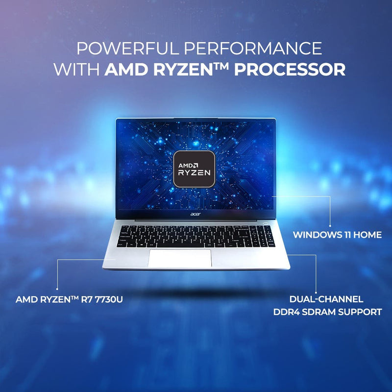 ACER ASPIRE 15, AMD RYZEN R7 7730U PROCESSOR, 16 GB RAM, 512GB SSD, FULL HD IPS, 15.6"/39.62 CM, WINDOWS 11 HOME, PURE SILVER, 1.79 KG, AS15 - 42, BACKLIT KEYBOARD UN.35MSI.00D - SWIFT PERIPHERALS1094812