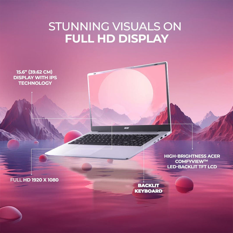 ACER ASPIRE 15, AMD RYZEN R7 7730U PROCESSOR, 16 GB RAM, 512GB SSD, FULL HD IPS, 15.6"/39.62 CM, WINDOWS 11 HOME, PURE SILVER, 1.79 KG, AS15 - 42, BACKLIT KEYBOARD UN.35MSI.00D - SWIFT PERIPHERALS1094812