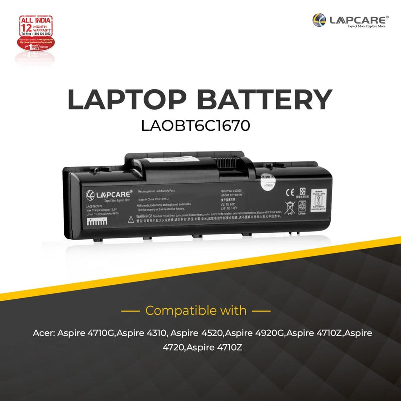 Acer Aspire 4230 4240 Compatible Laptop Battery 48.84Wh 4400mAh 11.1V 6 Cell - SWIFT PERIPHERALSLAOBT6C1670