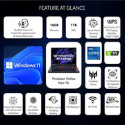 ACER PREDATOR HELIOS NEO 16 14TH GEN INTEL CORE I7 - 14700HX PROCESSOR LAPTOP (WINDOWS 11 HOME/ 16 GB RAM/512 GB SSD/NVIDIA GEFORCE RTX 4050)PHN16 - 72 WITH 40.64 CM (16.0 INCH) IPS, BACKLIT KEYBOARD, ABYSSAL BLACK,2.8 KG UN.QNPSI.005 - SWIFT PERIPHERALSAcerLaptop-0031
