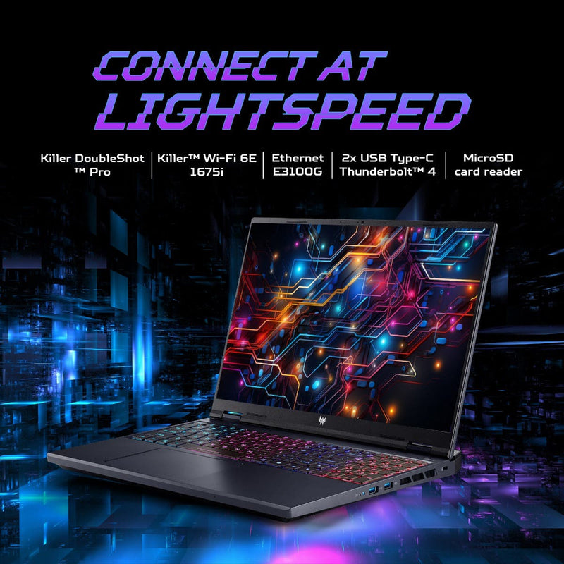 ACER PREDATOR HELIOS NEO 16, GAMING LAPTOP, INTEL CORE I7 14TH GEN - 14700HX PROCESSOR, NVIDIA GEFORCE RTX 4050 - 6 GB GDDR6(16 GB RAM/1 TB GB SSD) WUXGA IPS DISPLAY , 16"/ 40.6 CM, 165 HZ, WIN 11 HOME, ABYSSAL BLACK, 2.8 KG, PHN16 - 72 UN.QNPSI.007 - SWIFT PERIPHERALS1093382