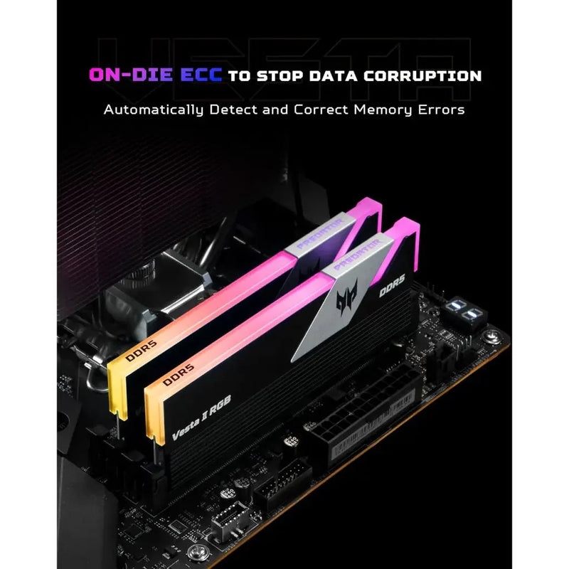 Acer Predator Vesta II DDR5 RAM 64GB (32GBx2) 6000MHz CL30 288 - Pin Desktop Memory - Black - SWIFT PERIPHERALSBL.9BWWR.334