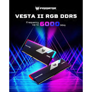 Acer Predator Vesta II DDR5 RAM 64GB (32GBx2) 6000MHz CL30 288 - Pin Desktop Memory - Black - SWIFT PERIPHERALSBL.9BWWR.334