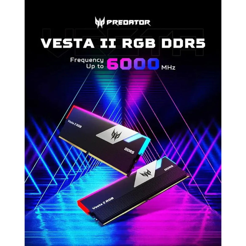 Acer Predator Vesta II DDR5 RAM 64GB (32GBx2) 6000MHz CL30 288 - Pin Desktop Memory - Black - SWIFT PERIPHERALSBL.9BWWR.334