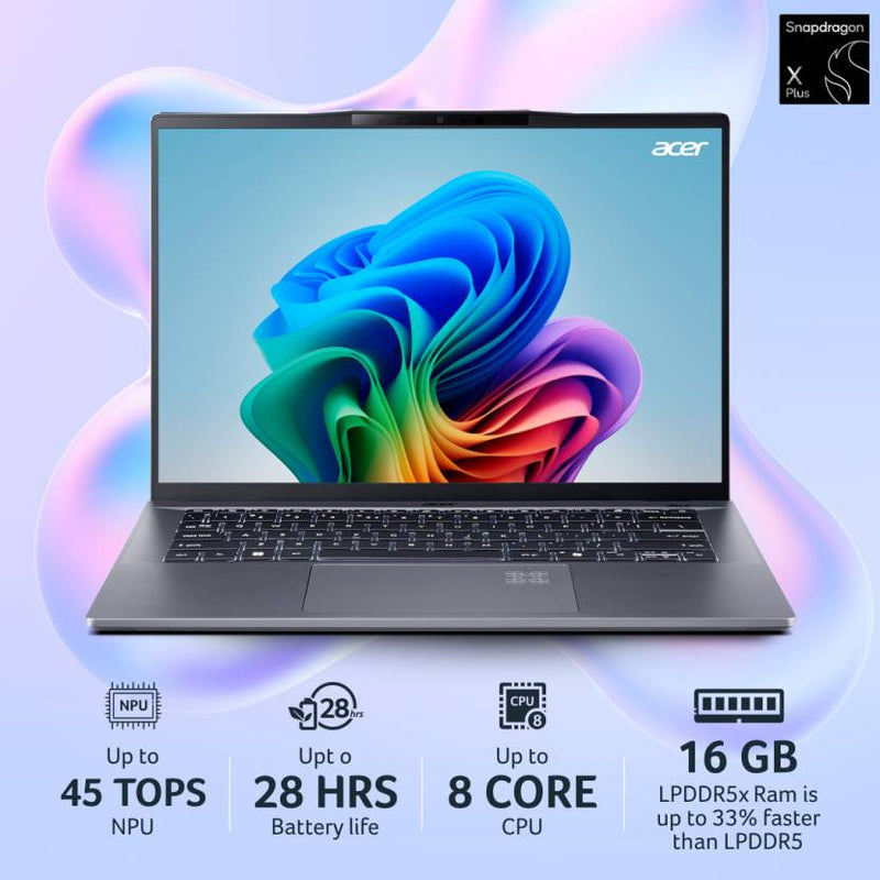 ACER SWIFT GO 14 AI NX.KYXSI.001 [X1P - X PLUS SNAPDRAGON/16GB/512GB SSD/WIN11 HOME+MSO/14.0 INCH/INTEGRATED GRAPHICS /1 YEAR(S)/GREY] - SWIFT PERIPHERALS1092084