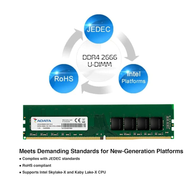 ADATA Premier 8GB DDR4 RAM 2666MHz CL19 U - DIMM Desktop Memory Module - SWIFT PERIPHERALSAD4U26668G19-SGN