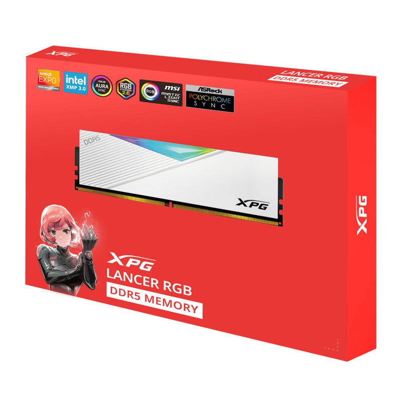Adata XPG LANCER 16GB DDR5 RAM 5600MHz CL36 RGB Gaming Desktop Memory - White - SWIFT PERIPHERALSAX5U5600C3616G-CLARWH