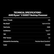 AMD Ryzen 5 5500GT 6 Cores 12 Threads 3.6GHz 16MB Cache AM4 Socket 64 - Bit Desktop Processor - SWIFT PERIPHERALS100-100001489BOX