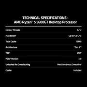 AMD Ryzen 5 5600GT 6 Cores 12 Threads 4.6GHz 19MB Cache AM4 Socket 64 - bit Desktop Processor - SWIFT PERIPHERALS100-100001488BOX