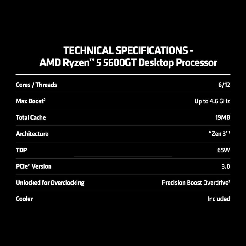 AMD Ryzen 5 5600GT 6 Cores 12 Threads 4.6GHz 19MB Cache AM4 Socket 64 - bit Desktop Processor - SWIFT PERIPHERALS100-100001488BOX