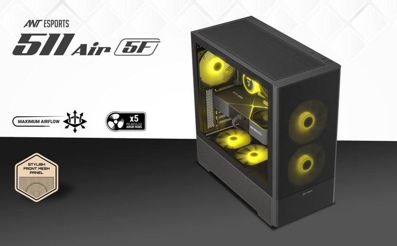 ANT ESPORTS 511 AIR 5F MID TOWER BLACK CABINET - SWIFT PERIPHERALS1094937