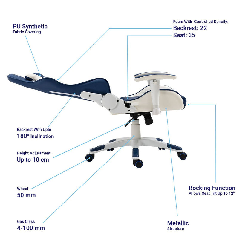 ANT ESPORTS CHAIR 9077 - WHITE & BLUE - SWIFT PERIPHERALS1093120
