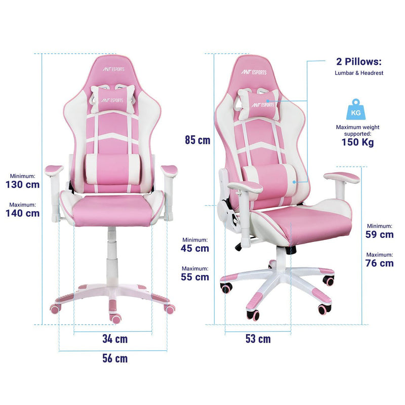 ANT ESPORTS CHAIR 9077 - WHITE & PINK - SWIFT PERIPHERALS1093988