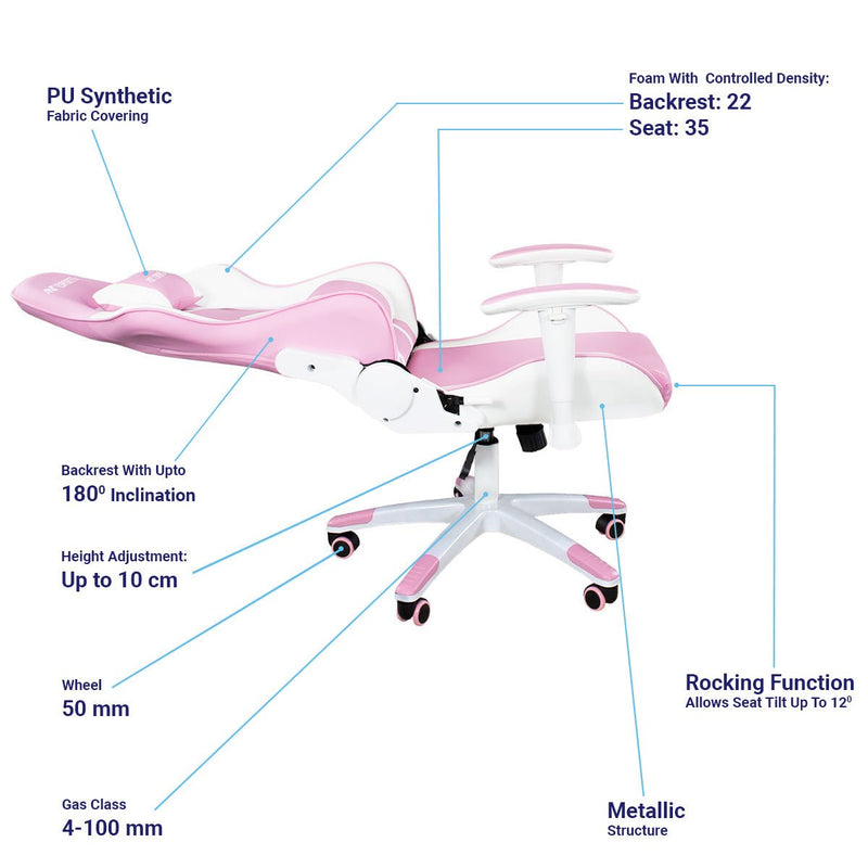 ANT ESPORTS CHAIR 9077 - WHITE & PINK - SWIFT PERIPHERALS1093988