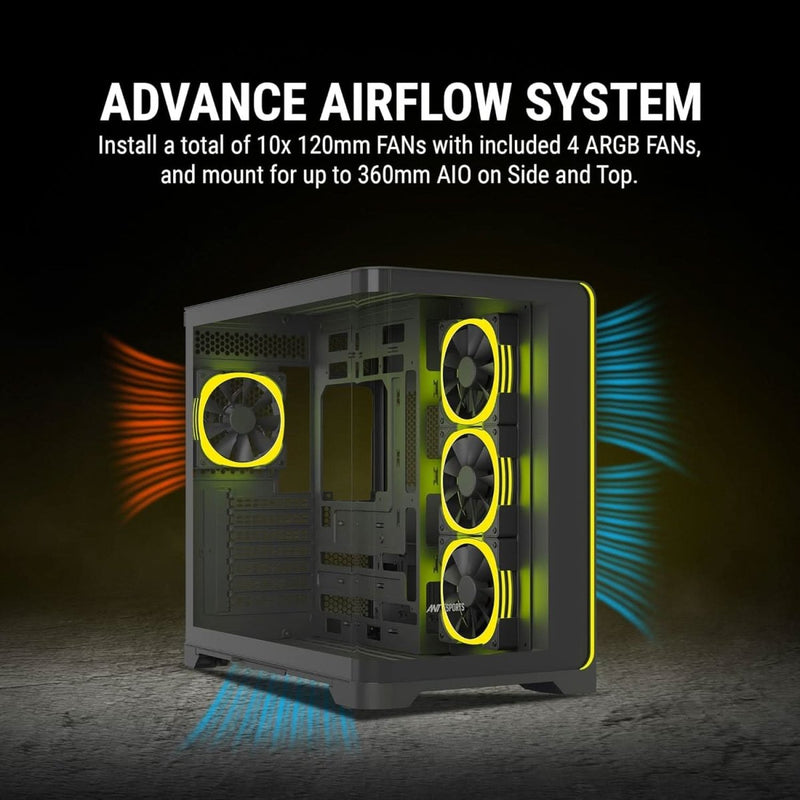 ANT ESPORTS CRYSTAL ARC ARGB ATX MID TOWER CASE BLACK - SWIFT PERIPHERALS1093188