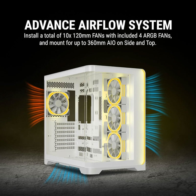 ANT ESPORTS CRYSTAL ARC ARGB WHITE ATX MID TOWER CASE - SWIFT PERIPHERALS1093189
