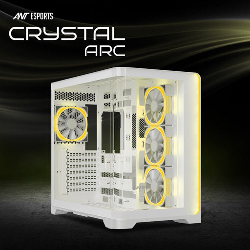 Ant Esports Crystal ARC Gaming Mid Tower Case - White - SWIFT PERIPHERALSAESP0359