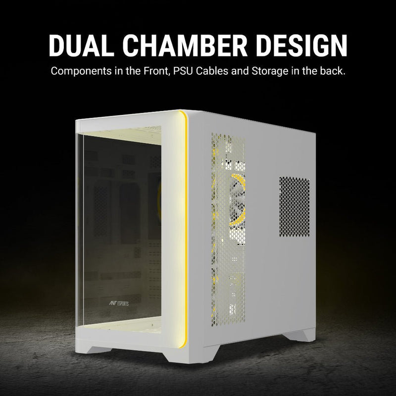Ant Esports Crystal ARC Gaming Mid Tower Case - White - SWIFT PERIPHERALSAESP0359