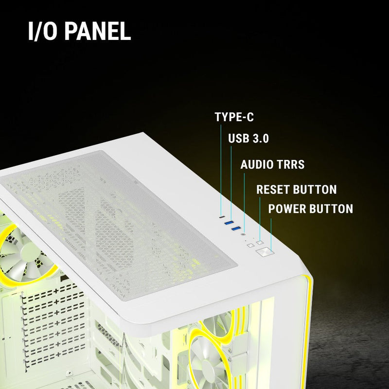 Ant Esports Crystal ARC Gaming Mid Tower Case - White - SWIFT PERIPHERALSAESP0359
