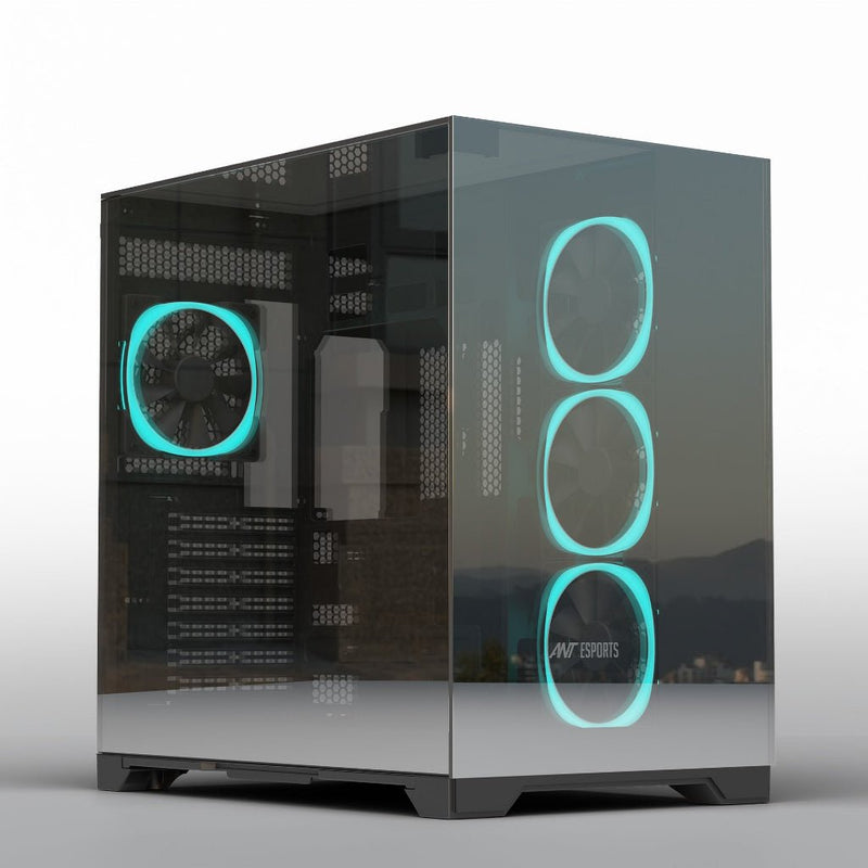 Ant Esports Crystal Mirror Gaming Mid Tower Case - Black - SWIFT PERIPHERALSAESP0356