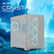 Ant Esports Crystal Mirror Gaming Mid Tower Case - White - SWIFT PERIPHERALSAESP0357