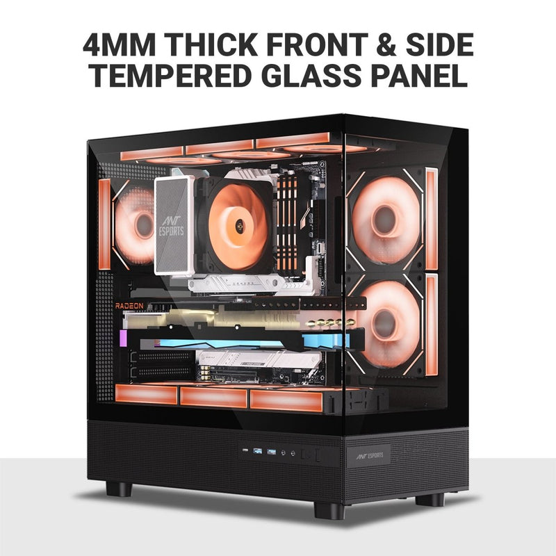 ANT ESPORTS CRYSTAL X6 ATX CABINET BLACK - SWIFT PERIPHERALS1090604