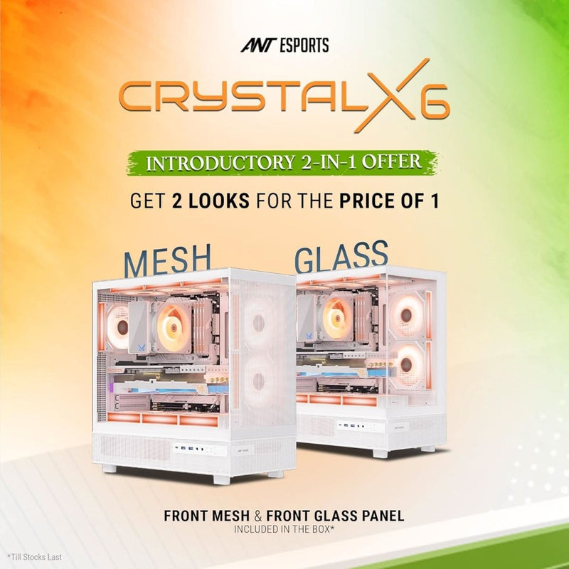 ANT ESPORTS CRYSTAL X6 ATX CABINET WHITE - SWIFT PERIPHERALS1090597