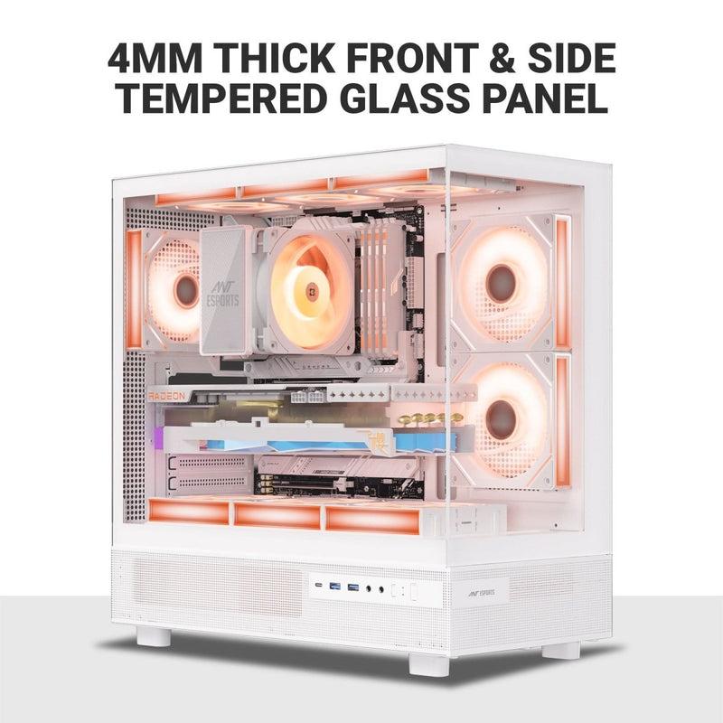 ANT ESPORTS CRYSTAL X6 ATX CABINET WHITE - SWIFT PERIPHERALS1090597