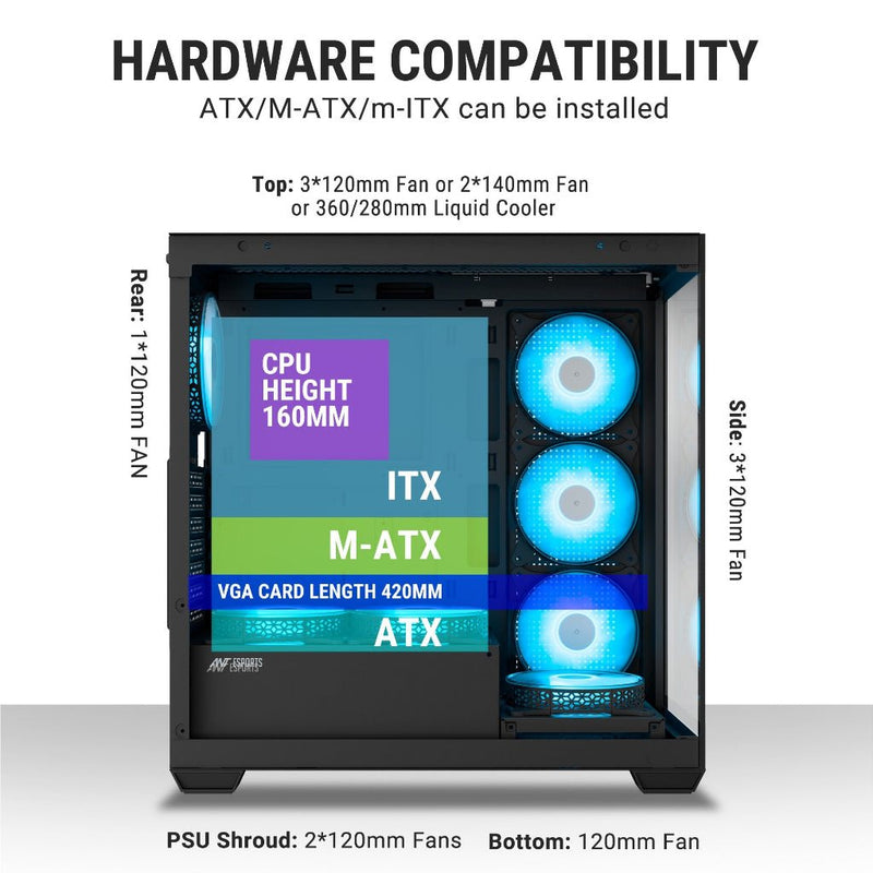 ANT Esports Crystal X7 ARGB ATX with Type - C Gaming Mid Tower Case - SWIFT PERIPHERALSAESP0322