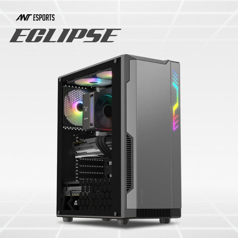 ANT ESPORTS ECLIPSE MID TOWER (ATX/M - ATX/M - ITX) BLACK - GREY CABINET 3X120MM FANS - SWIFT PERIPHERALSAESP0366