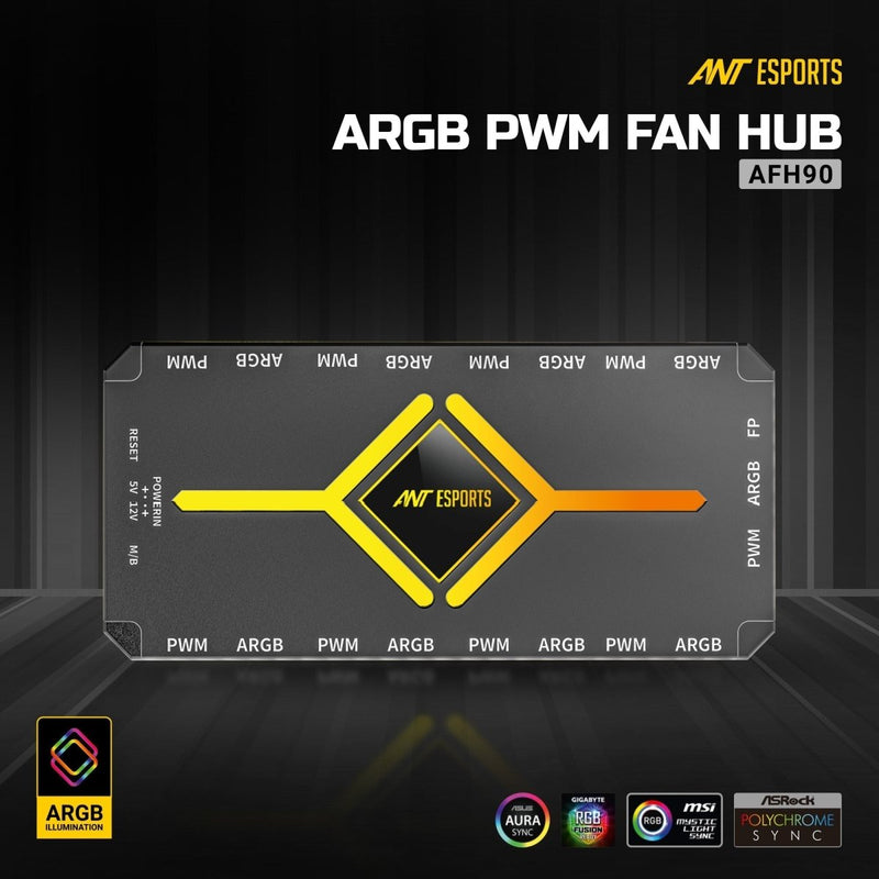 ANT ESPORTS FAN AFH90 2 IN 1 ARGB PWM FAN HUB (BLACK) - SWIFT PERIPHERALSAESP0336