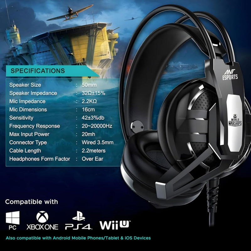 ANT ESPORTS GAMING HEADSET H520W - BLACK - WORLD OF WARSHIP LICENSE - SWIFT PERIPHERALSAESP0057