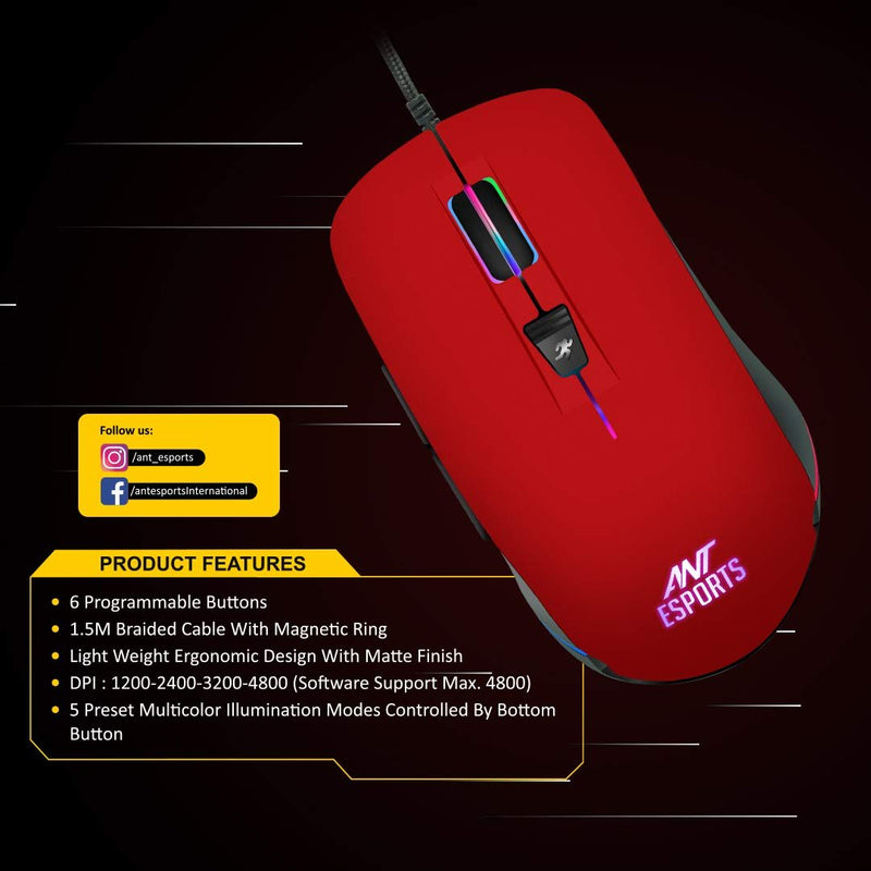 ANT ESPORTS GM100 RED GAMING MOUSE - SWIFT PERIPHERALS101359