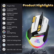 ANT ESPORTS GM333 RGB WIRED HIGH END OPTICAL ERGONOMIC GAMING MOUSE BLACK/GREY/YELLOW - SWIFT PERIPHERALSAEPP0242
