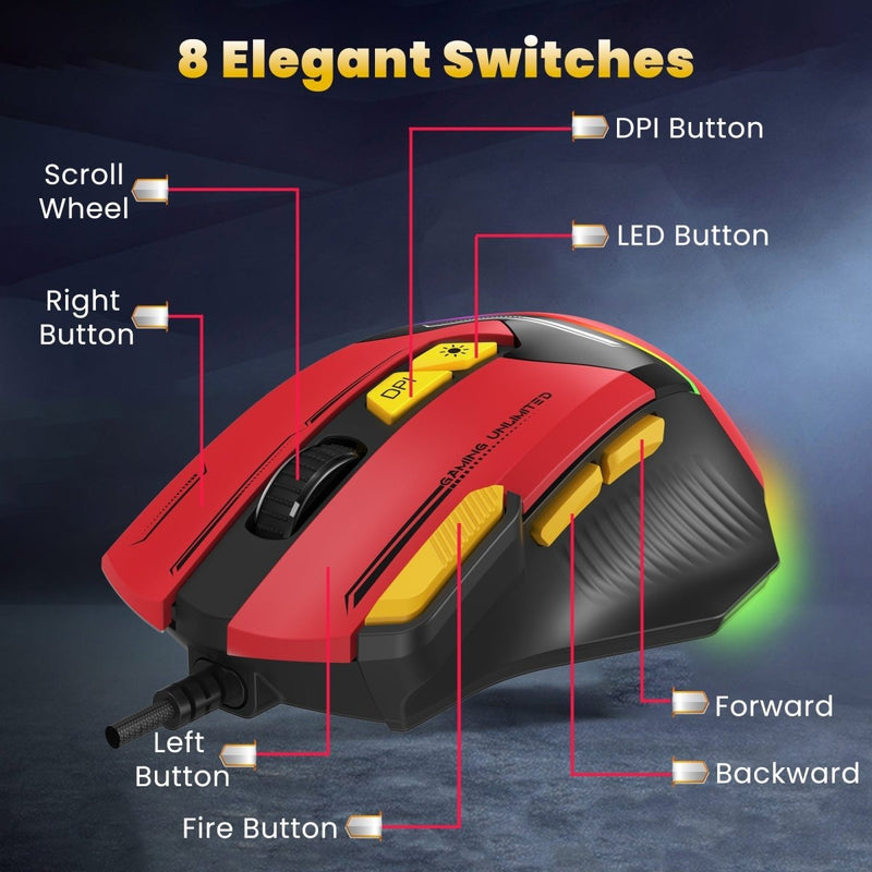 ANT ESPORTS GM333 RGB WIRED HIGH END OPTICAL ERGONOMIC GAMING MOUSE BLUE/WHITE/YELLOW - SWIFT PERIPHERALSAEPP0243