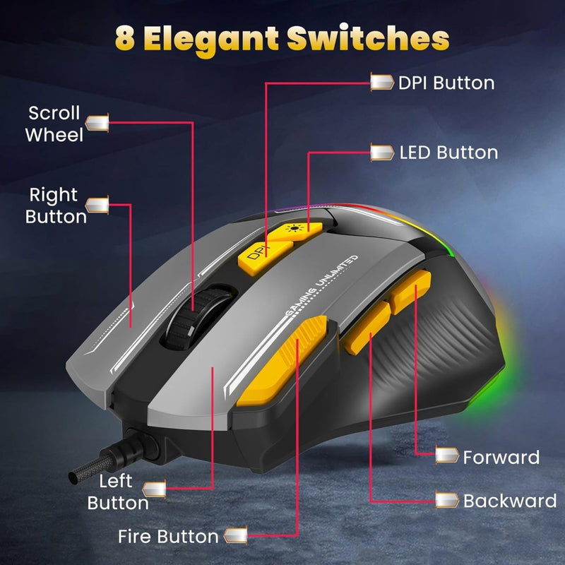 ANT ESPORTS GM333 WIRED OPTICAL ERGONOMIC DESIGN GAMING MOUSE BLACK/YELLOW/WHITE - SWIFT PERIPHERALSAEPP0240