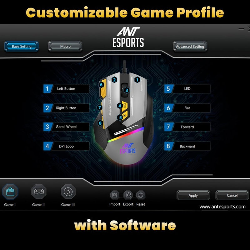 ANT ESPORTS GM333 WIRED OPTICAL ERGONOMIC DESIGN GAMING MOUSE BLACK/YELLOW/WHITE - SWIFT PERIPHERALSAEPP0240