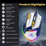 ANT ESPORTS GM333 WIRED OPTICAL ERGONOMIC DESIGN GAMING MOUSE RED/YELLOW BLACK - SWIFT PERIPHERALSAEPP0241