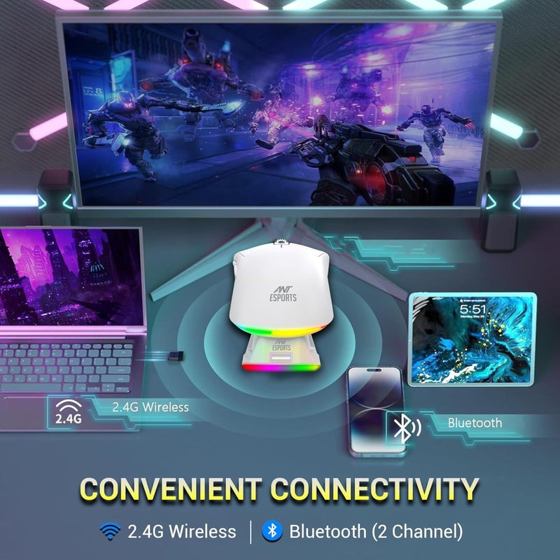 ANT ESPORTS GM810 PRO WIRELESS OPTICAL GAMING MOUSE 7200 DPI 2.4G BLUETOOTH - WHITE - SWIFT PERIPHERALSAEPP0245