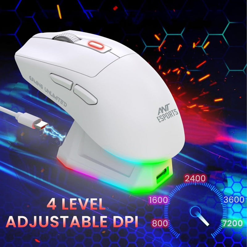 ANT ESPORTS GM810 PRO WIRELESS OPTICAL GAMING MOUSE 7200 DPI 2.4G BLUETOOTH - WHITE - SWIFT PERIPHERALSAEPP0245