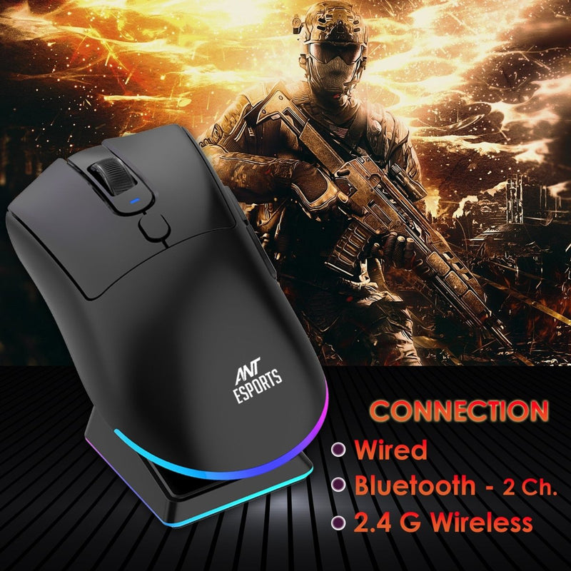 ANT ESPORTS GM900 WIRELESS OPTICAL GAMING MOUSE WITH CHARGING DOCK - BLACK - SWIFT PERIPHERALSAEPP0198