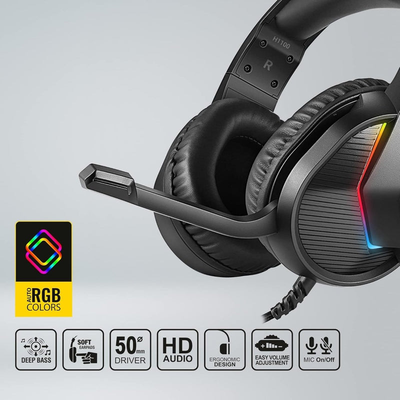 ANT ESPORTS H1100 PRO AUTO RGB WIRED GAMING HEADSET (BLACK) - SWIFT PERIPHERALSAEPP0022