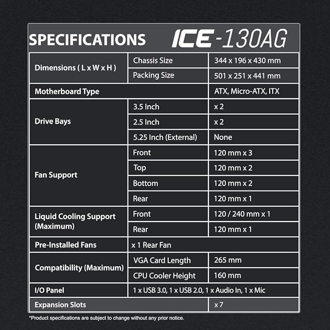 ANT ESPORTS ICE 130AG MID - TOWER ATX CABINET - SWIFT PERIPHERALS100293